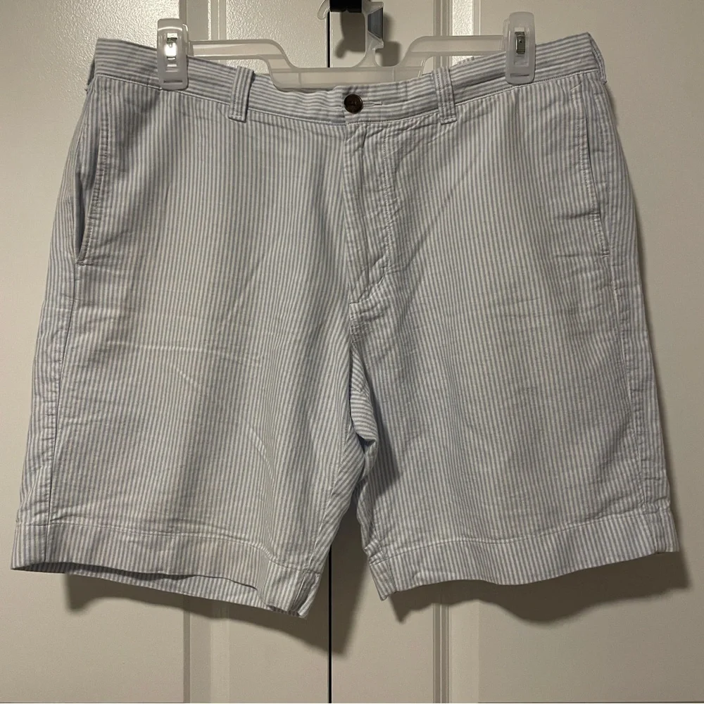 J.Crew Men’s Seersucker Shorts Blue White Stripe 100% Cotton Size 36